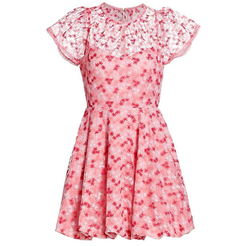 ML Monique Lhuillier Floral Mesh Mini Dress